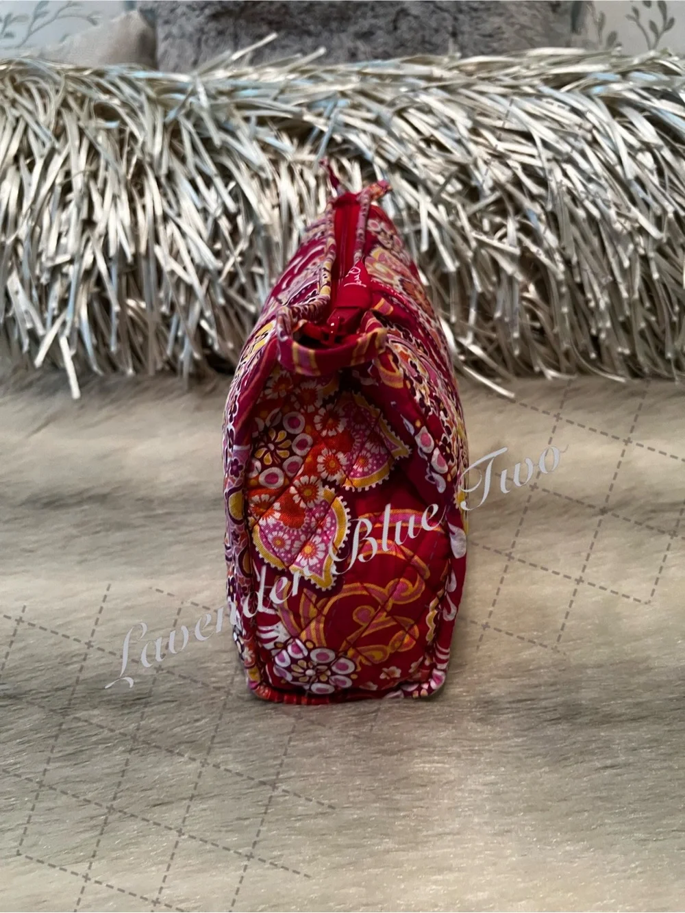 VERA BRADLEY Raspberry Fizz 2008 Bow Tie Cosmetic Case Lined Travel Red Pink Y2K